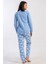 Kadın Mavi Renk Uzun Kollu Bisiklet Yaka 2 Iplik Pijama Takımı C8T8N0305 4