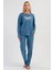 Kadın Mavi Renk Uzun Kollu Çiçek Desenli Interlok Pijama Takımı C2T6N0305 1