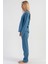 Kadın Mavi Renk Uzun Kollu Çiçek Desenli Interlok Pijama Takımı C2T6N0305 3