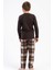 Erkek Çocuk Kahverengi Uzun Kollu Bisiklet Yaka Ekose Alt 2 Iplik Pijama Takımı C2T9N0305 4