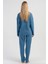 Kadın Mavi Renk Uzun Kollu Çiçek Desenli Interlok Pijama Takımı C2T6N0305 4