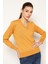 Kadın Hardal %100 Organik Pamuk V Yaka Triko Kazak Bluz TRIST-6102 3