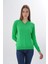 Kadın Yeşil %100 Organik Pamuk V Yaka Triko Kazak Bluz TRIST-6102 8