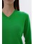 Kadın Yeşil %100 Organik Pamuk V Yaka Triko Kazak Bluz TRIST-6102 14