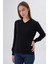 Kadın Siyah %100 Organik Pamuk V Yaka Triko Kazak Bluz TRIST-6102 7