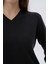 Kadın Siyah %100 Organik Pamuk V Yaka Triko Kazak Bluz TRIST-6102 11