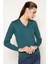 Kadın Petrol %100 Organik Pamuk V Yaka Triko Kazak Bluz TRIST-6102 2