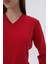 Kadın Kırmızı %100 Organik Pamuk V Yaka Triko Kazak Bluz TRIST-6102 11