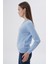 Kadın Mavi %100 Organik Pamuk V Yaka Triko Kazak Bluz TRIST-6102 10