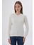 Kadın Ekru %100 Organik Pamuk V Yaka Triko Kazak Bluz TRIST-6102 6
