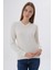 Kadın Ekru %100 Organik Pamuk V Yaka Triko Kazak Bluz TRIST-6102 7