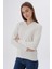 Kadın Ekru %100 Organik Pamuk V Yaka Triko Kazak Bluz TRIST-6102 10