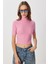Dik Yaka Crop Fitilli Örme Bluz LUB0295 Pembe 1