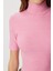 Dik Yaka Crop Fitilli Örme Bluz LUB0295 Pembe 3