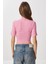 Dik Yaka Crop Fitilli Örme Bluz LUB0295 Pembe 4