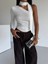 Asimetrik Yaka Fularlı Tek Kol Omuz Detaylı Sandy Kumaş Crop / Bluz 2