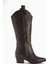Kahverengi Nakışlı Kadın Kovboy Çizme Deri Malzeme 5 Cm Topuk Yüksekliği 1