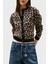 Yün Karışımlı Leopar Desenli Relaxed Fit Bisiklet Yaka Hırka Bayan Hırka DW0DW21968 0hd 1