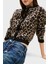 Yün Karışımlı Leopar Desenli Relaxed Fit Bisiklet Yaka Hırka Bayan Hırka DW0DW21968 0hd 4