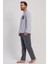 Erkek Gri Renk Uzun Kollu Bisiklet Yaka Çizgili Alt Pijama Takımı C9T9N0305 3