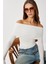 Straplez Büzgülü Örme Bluz LUB0298 Ekru 1