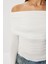 Straplez Büzgülü Örme Bluz LUB0298 Ekru 3