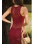Bordo bisiklet yaka maxi boy transparan elbise 3