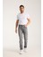 Erkek Pantolon Gri Regular Fit Fermuarlı Jeans 4