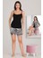 Lady Lingerie Desenli Viskon Kumaş Şortlu Kısa Kollu Gömlekli ve Askılı 3 Lü Pijama Takımı 2