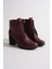 Kadın Hakiki Deri Lazer Detaylı Bağcıklı Bot - Bordo 4