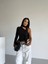 Asimetrik Yaka Fularlı Tek Kol Omuz Detaylı Sandy Kumaş Crop / Bluz 4