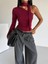 Asimetrik Yaka Fularlı Tek Kol Omuz Detaylı Sandy Kumaş Crop / Bluz 2