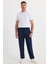 Erkek Standart Fit Normal Kesim Beli Bağcıklı Geniş Paça Lacivert Pantolon 4
