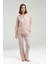 Kadın Pembe Çizgili Önden Patlı Uzun Kol Modal Pamuklu Pijama Takımı QP9K0R20CK 2