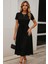 Kadın Kısa Kollu Bisiklet Yaka Belden Bağlamalı Önü Bağcık Detaylı Maksi Boy Viskon Elbise 1