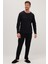 Erkek Standart Fit Normal Kesim %100 Pamuk Bisiklet Yaka Beli Lastikli Siyah Pijama Takımı 4