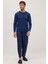 Erkek Regular Fit Pamuklu Düğmeli Yaka Beli Lastikli Desenli Indigo Pijama Takımı 1