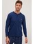 Erkek Regular Fit Pamuklu Düğmeli Yaka Beli Lastikli Desenli Indigo Pijama Takımı 2