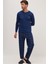 Erkek Regular Fit Pamuklu Düğmeli Yaka Beli Lastikli Desenli Indigo Pijama Takımı 4