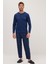 Erkek Regular Fit Pamuklu Düğmeli Yaka Beli Lastikli Desenli Indigo Pijama Takımı 5