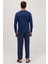 Erkek Regular Fit Pamuklu Düğmeli Yaka Beli Lastikli Desenli Indigo Pijama Takımı 7