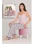 Lady Desenli Viskon Kumaş Kısa Kollu Gömlekli ve Askılı 3 Lü Pijama Takımı 2