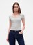 Kadın Gri Modern Fitilli Crop T-Shirt 1