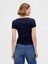 Kadın Lacivert Modern Fitilli Crop T-Shirt 4