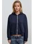 Kadın Büyük Boy Kapüşonlu Fermuarlı Örme Sweatshirt Gece Mavisi 5