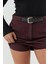 Kadın Düz Yüksek Bel Mini Şort Etek Koyu Mocha Kahve 2