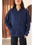 Lacivert Oversize Içi Polar ve Fermuar Detaylı Kapüşonlu Kadın Sweatshirt 1
