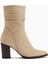 Tamina Hakiki Deri Bej Sivri Burunlu Topuklu Kadın Bot 1