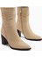 Tamina Hakiki Deri Bej Sivri Burunlu Topuklu Kadın Bot 2