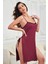 Kadın Bordo Cut Out Detaylı Yırtmaçlı Sexy Gecelik 2
